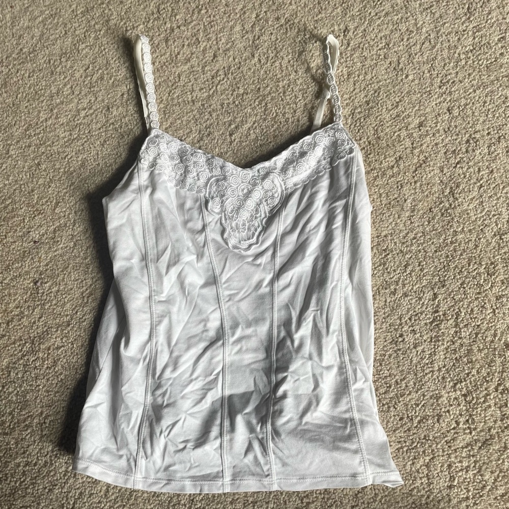 white house black market flower white tank top